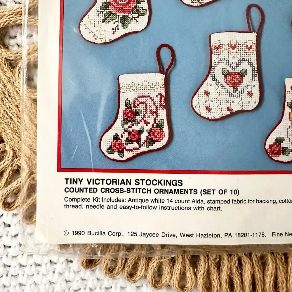 Bucilla Christmas 82842 10 Tiny Victorian Stockings Cross-Stitch Ornaments Kit